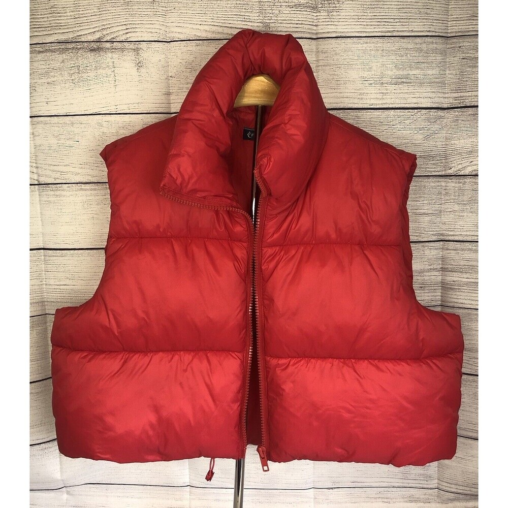 Fuinloth Wmn Padded Vest High Stand Collar Lightweight Zip Crop Puffer Gilet XXL